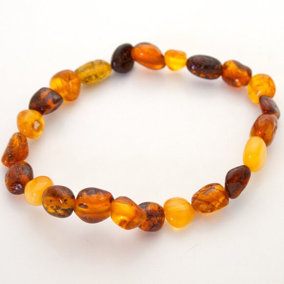 Polished Amber Beads Bracelet, 100% Natural Raw Amber 18cm, Unisex Bracelet - Picture 3 of 7